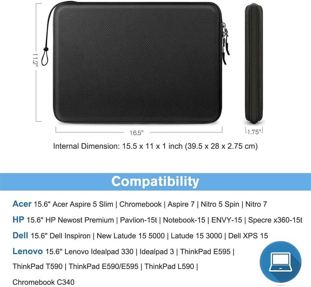 15.6-inch Hard Laptop Sleeve Case  for 15.6 Inch HP Dell Razer Samsung Laptop