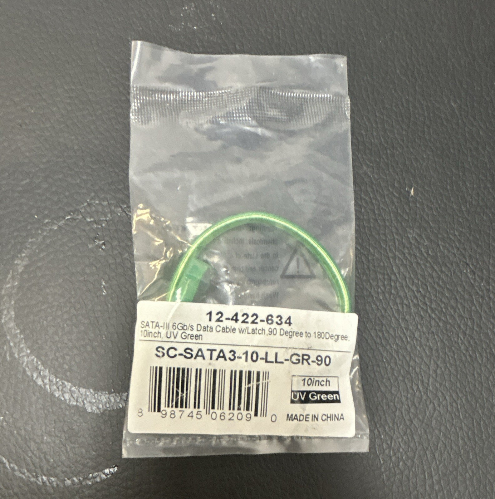Coboc SATA III 6Gb/s Data Cable w/ Latch 10in Green SC-SATA3-10-LL-GR-90