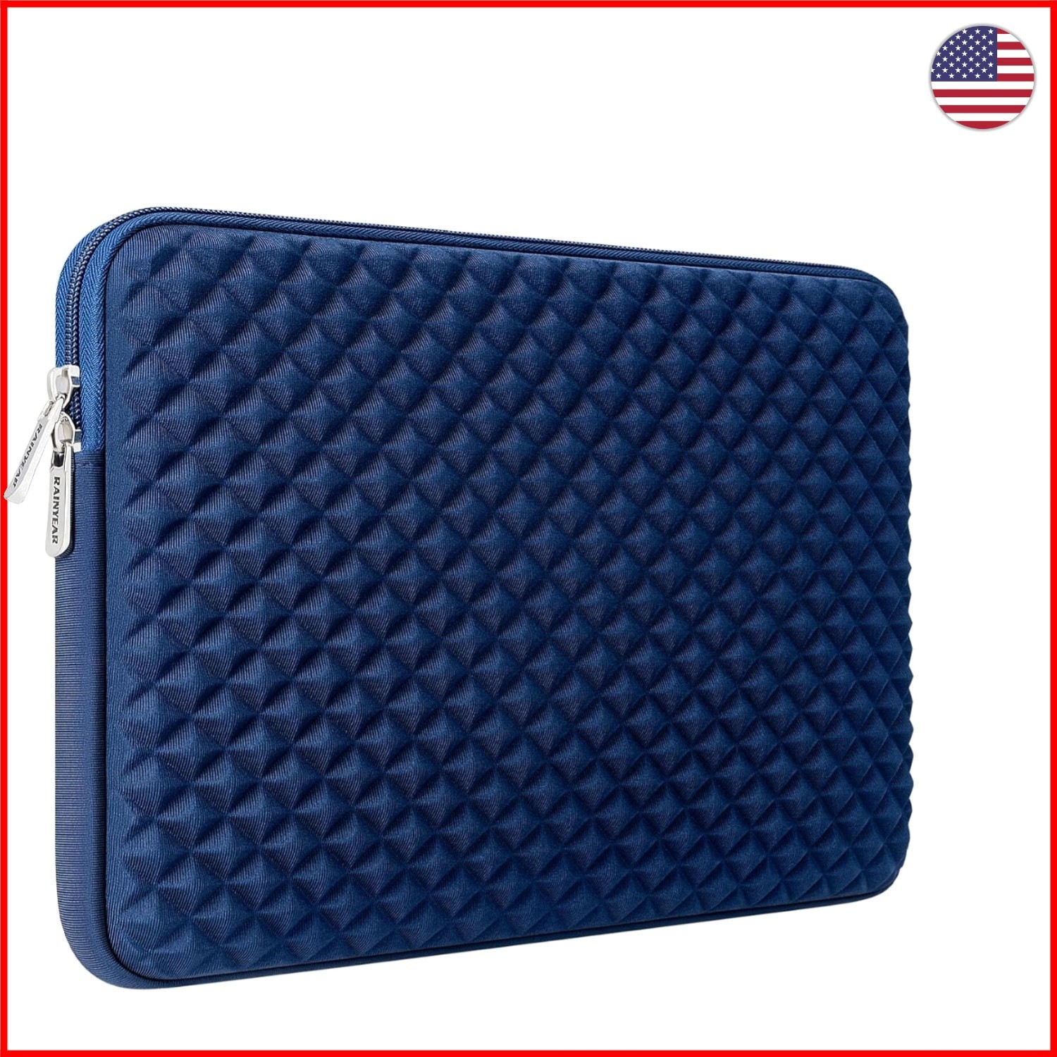 Luxury Navy Diamond Foam Laptop Sleeve - Water Resistant & Shockproof 15.6" Case