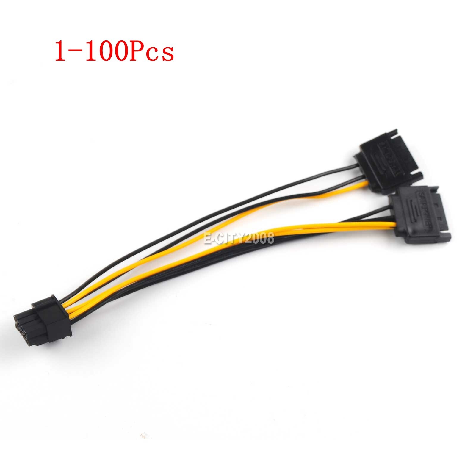Dual 15Pin SATA Male to PCIe 8Pin(6+2) Male Video Card Adapter Power Cable 20cm