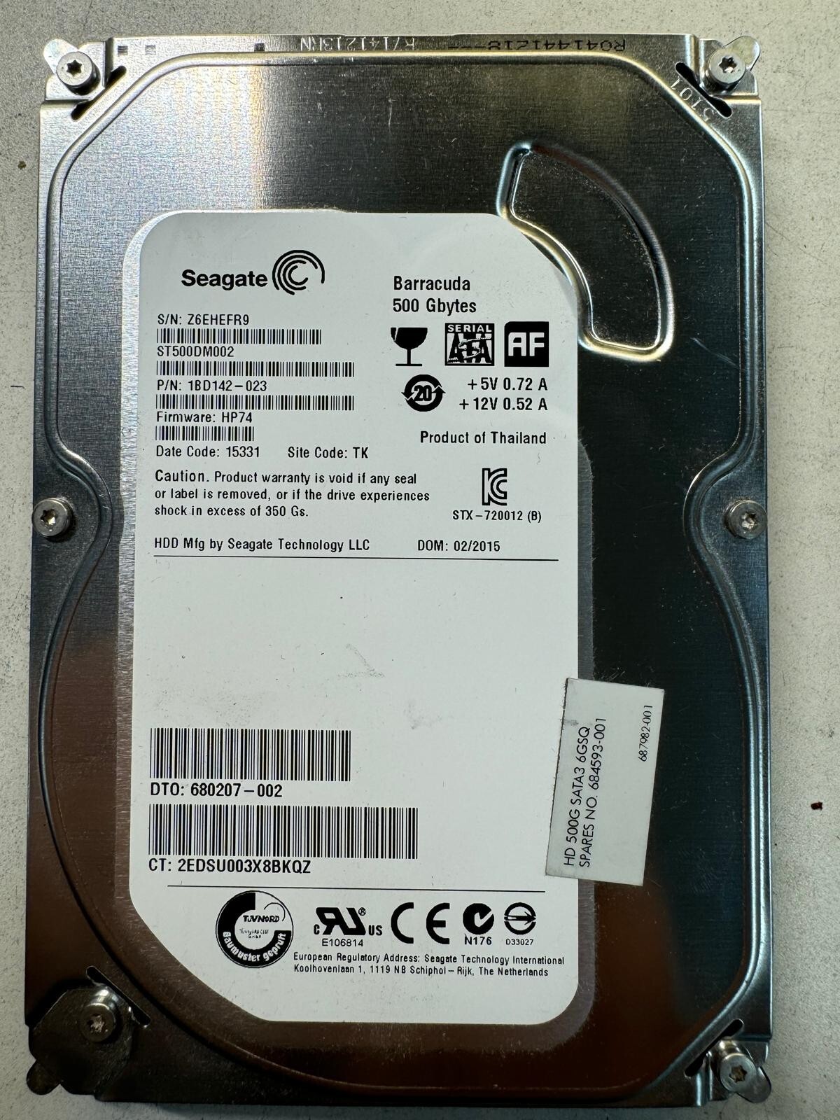 SEAGATE ST500DM002 1BD142-023 500GB Firmware HP74 Code 15331 SATA 3.5" HDD