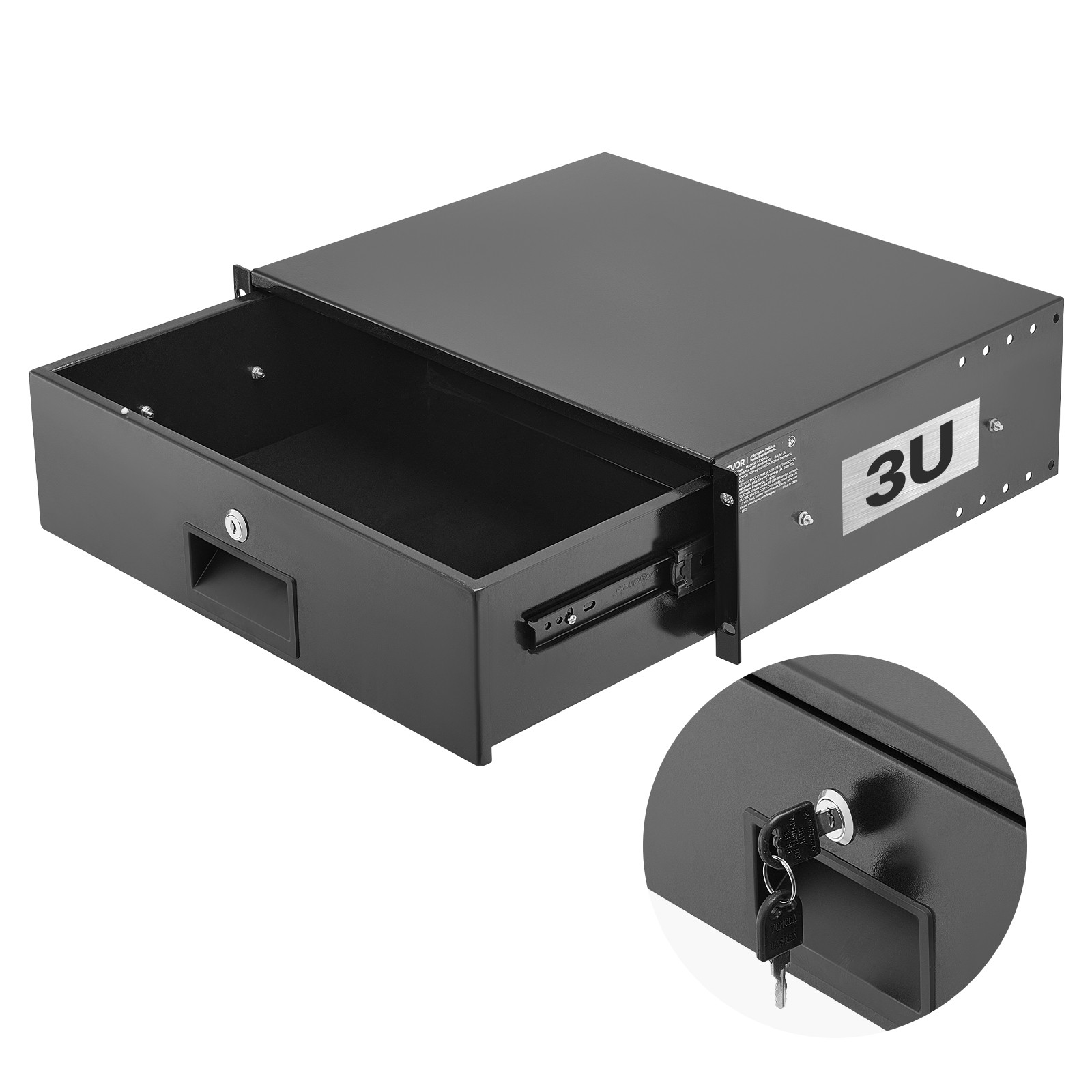 VEVOR 3U Rack Mount Drawer 50 lbs Lockable Drawer for 19 in Server Rack Cabinet