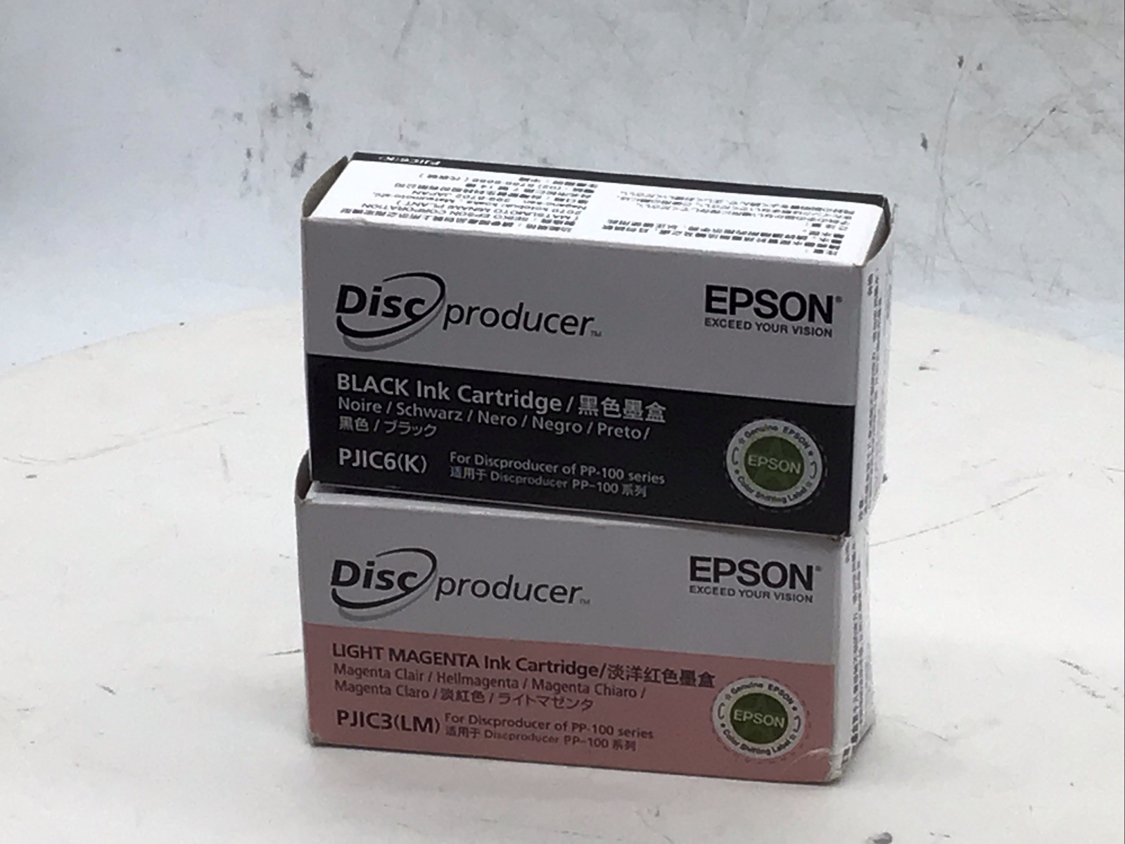Lot 2 Epson Disc Producer Ink Cartridges PJIC6(K) Black and PJIC3(LM) LtMag NEW