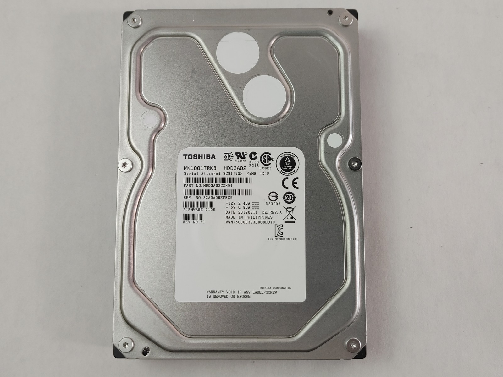 Lot of 2 Toshiba MK1001TRKB HDD3A02 1 TB 3.5" SAS 2 Enterprise Hard Drive