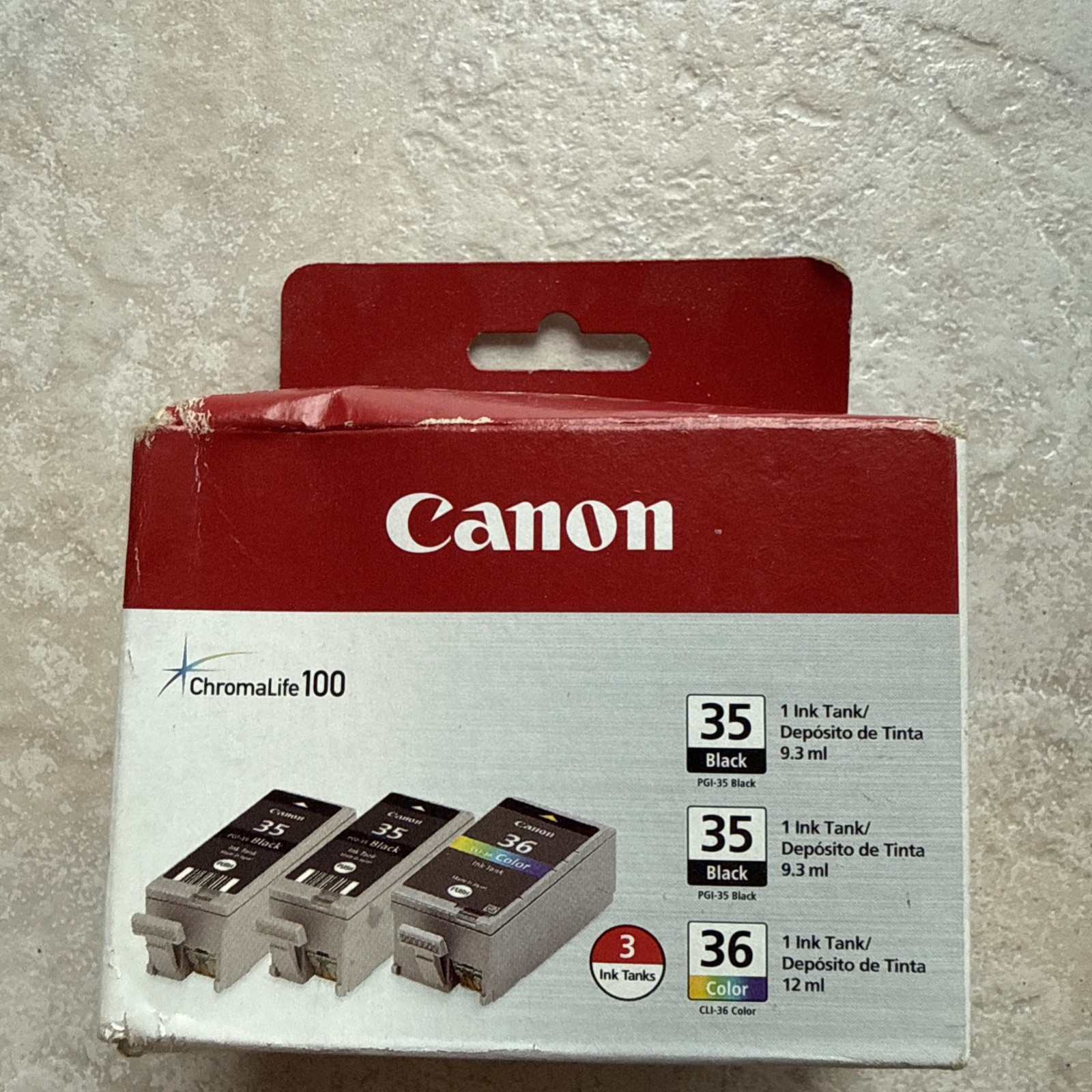 Canon ChromaLife 100 Genuine Black & Color New Sealed 3 Pack Ink 35-35-36