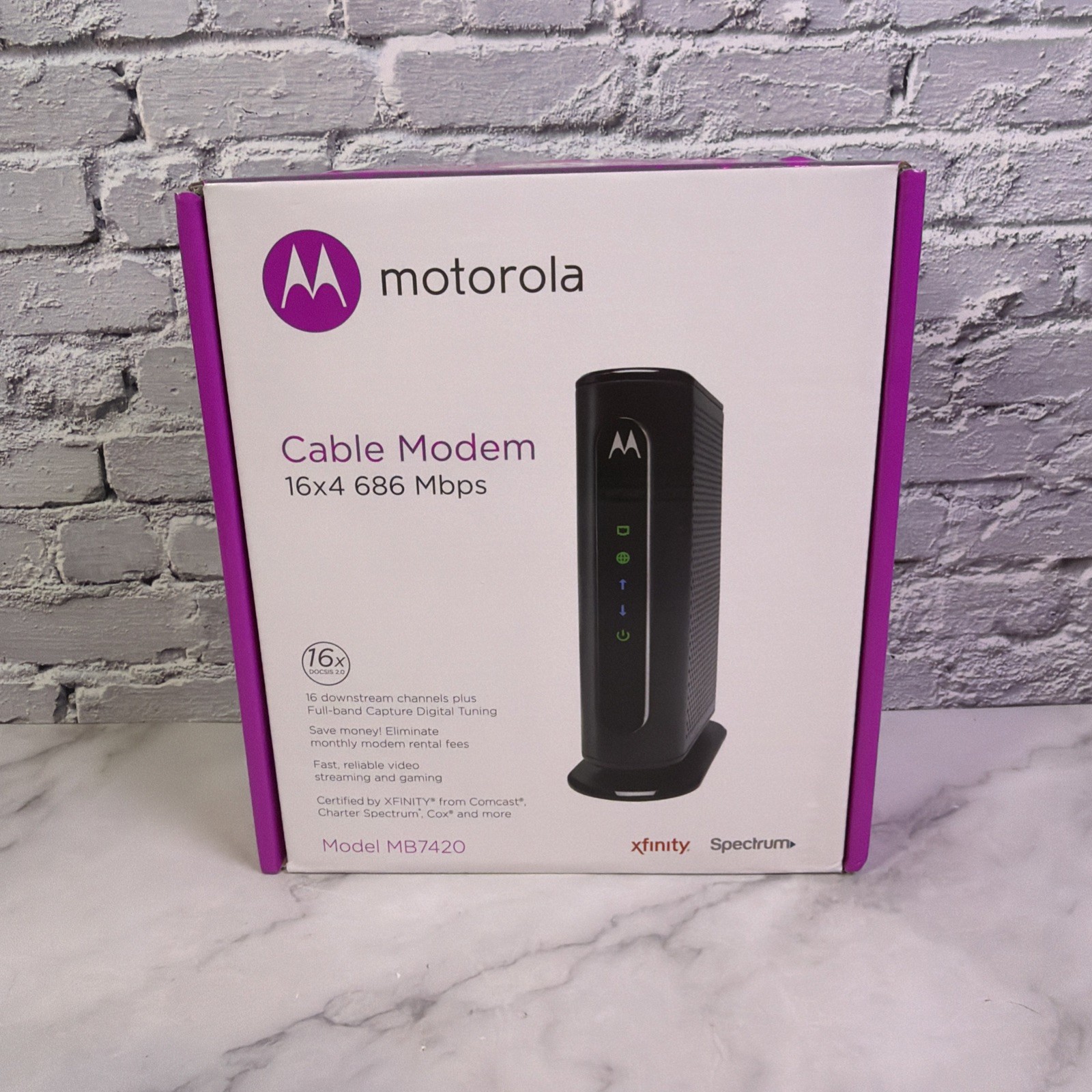 Motorola 16x4 Cable Modem 686 Mbps Model MB7420, Black - Tested ✅