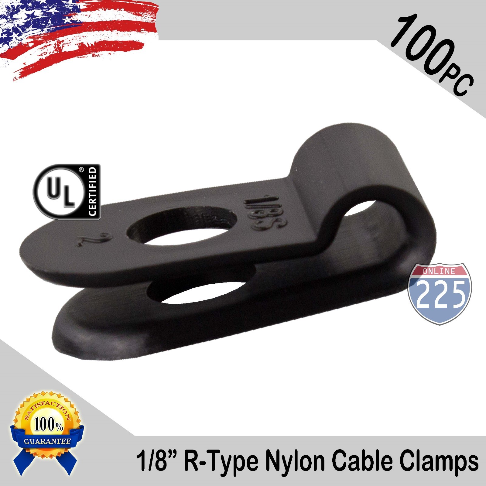 100 PCS PACK 1/8" Inch R-Type CABLE CLAMPS NYLON BLACK  HOSE WIRE ELECTRICAL UV