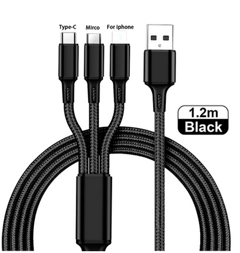 3 in 1 Fast USB Charging Cable Universal Multi Function Cell Phone Charger Cord