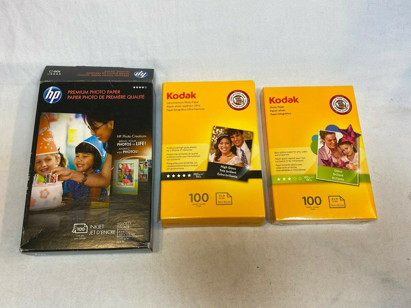 Kodak 4x6 Photo Paper Lot 100 Brillant Glass + 90ish High Gloss + HP 50ish AS IS