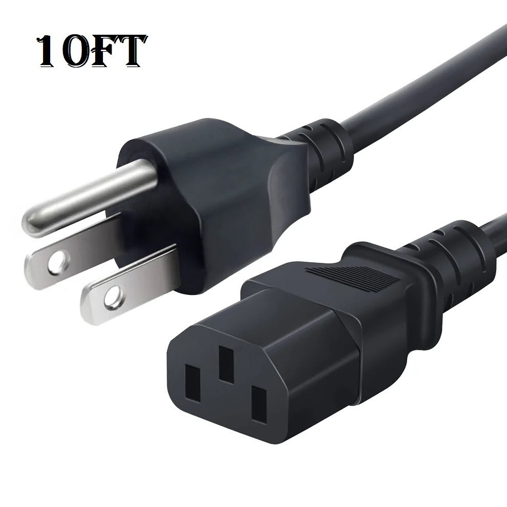 3 Prong AC Standard Power Cord 10ft 125V 10 Amps NEMA 5-15P IEC 60320 C13