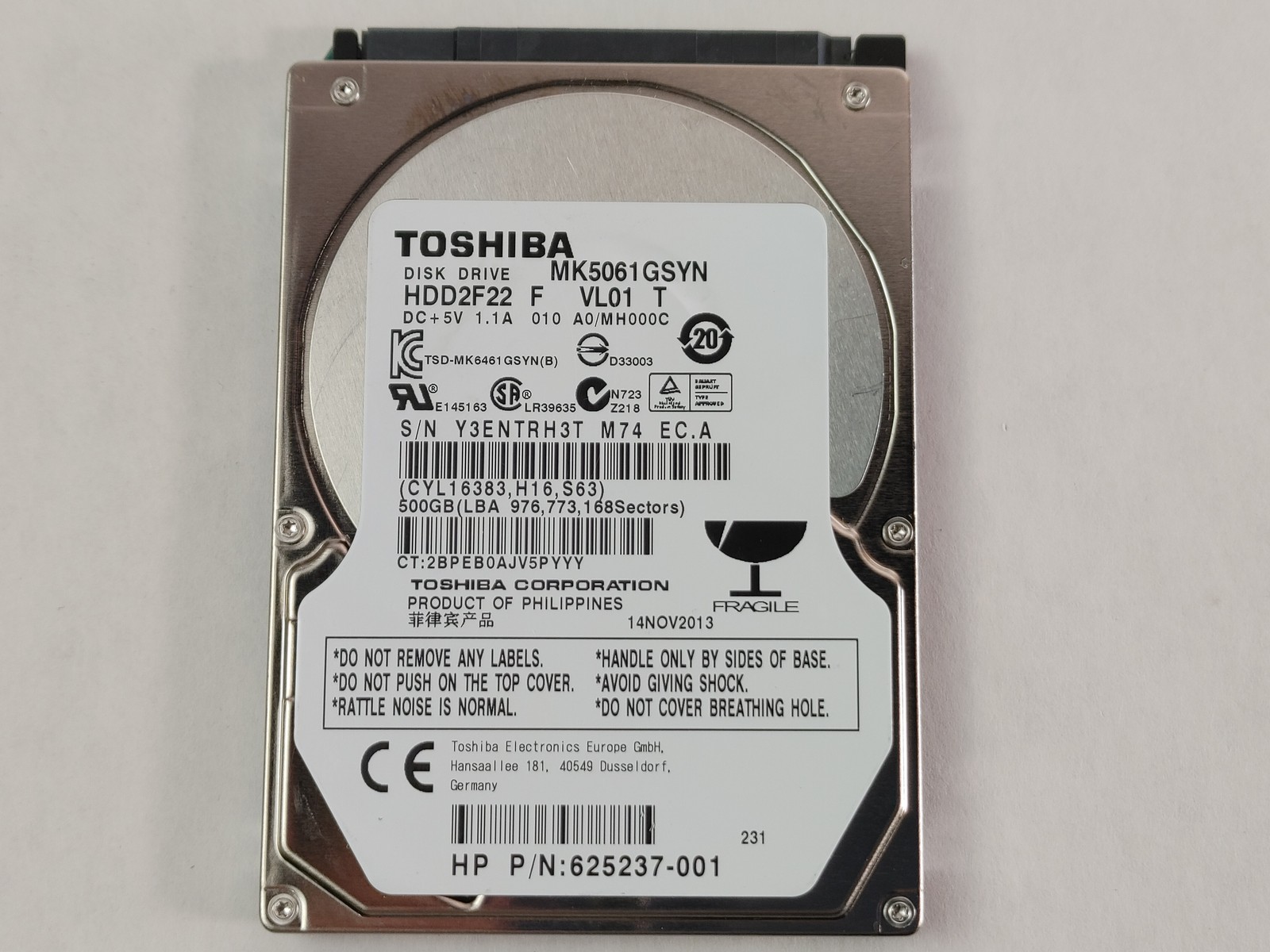 Toshiba MK5061GSYN HDD2F22 500GB 2.5" SATA II Laptop Hard Drive