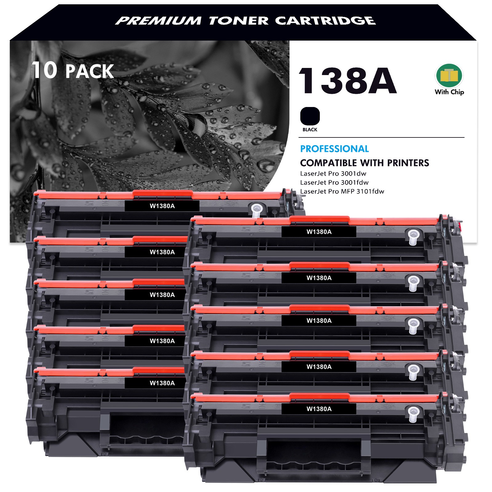10PK with Chip 138A W1380A Toner Fits HP LaserJet Pro MFP 3101fdw 3001dw 3001fdw