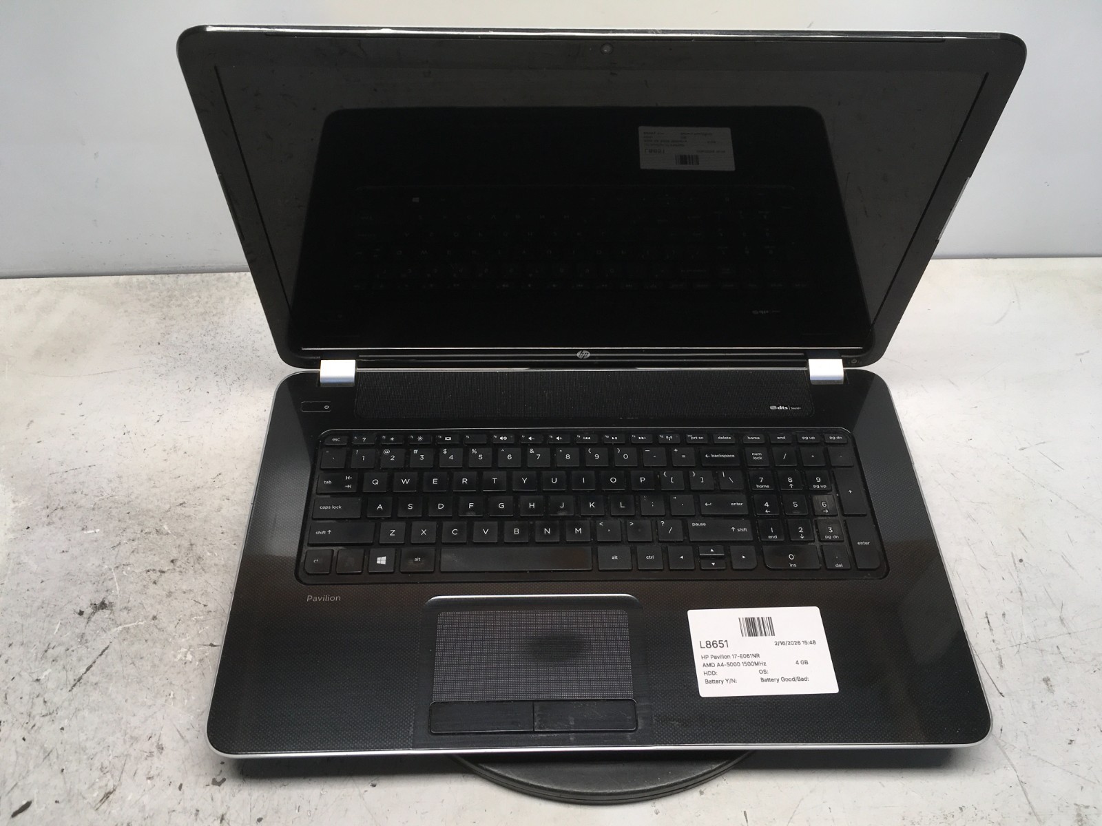 HP Pavilion 17-E061NR AMD A4-5000 1500MHz 4 GB NO HDD