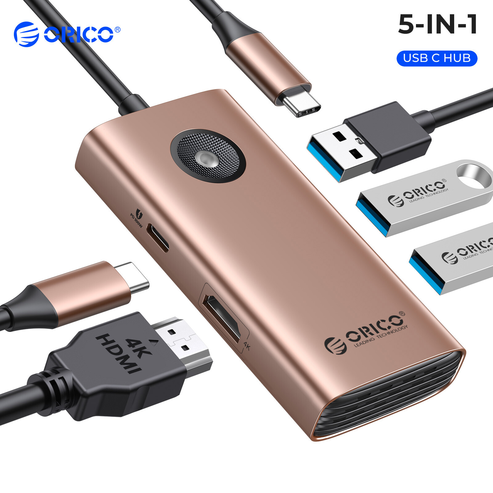 ORICO USB C HUB Docking Station 4K HDMI w/ PD 60W USB 3.0 USB C Dock 5 ports