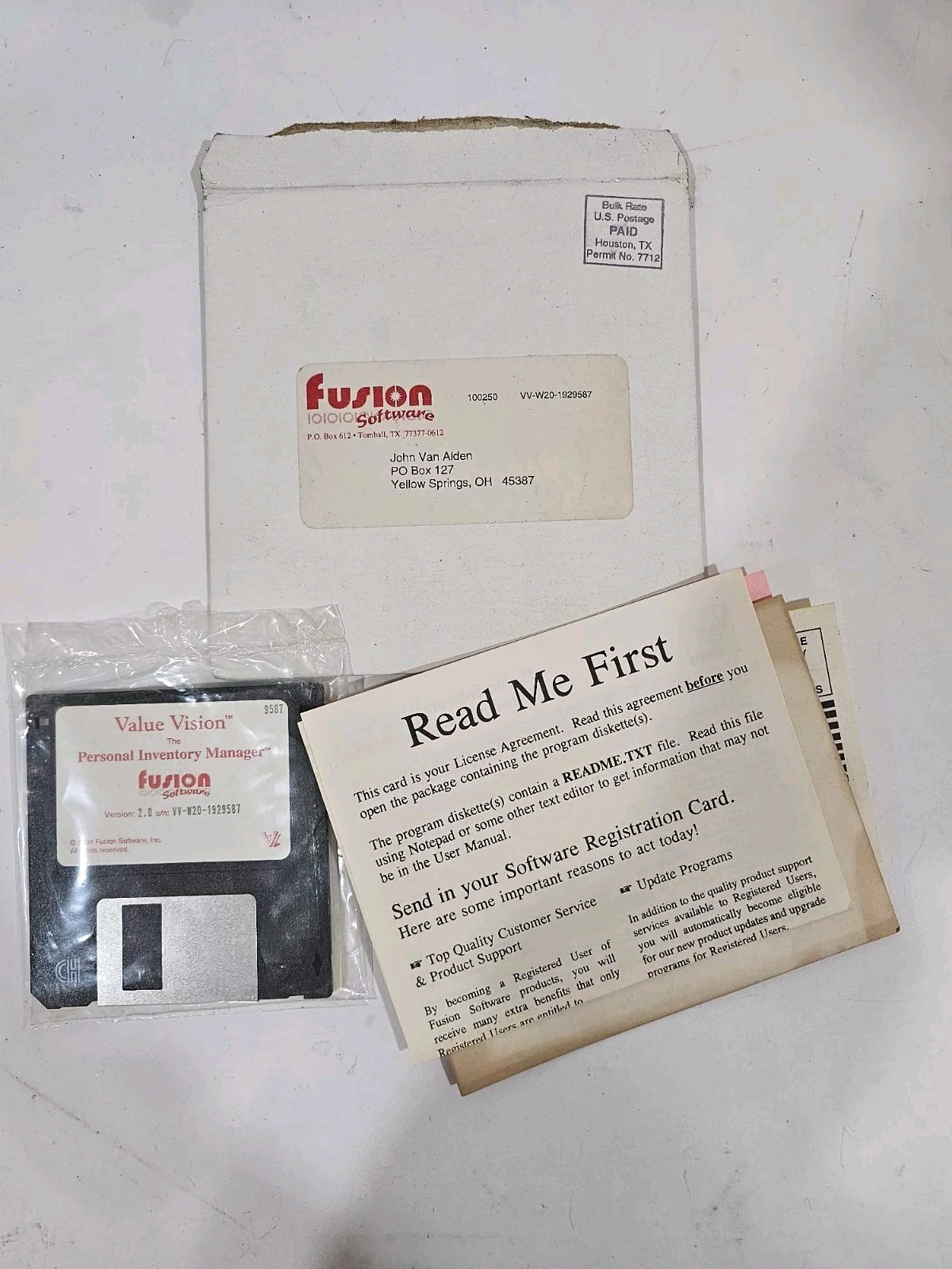 Fusion Software 3.5" Floppy Disk Value Vision Personal Inventory Manager v2.0