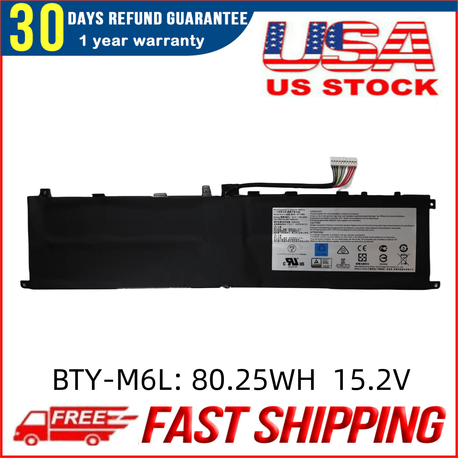 New Genuine BTY-M6L Battery For MSI GS65 GS75 Stealth 8SE 8SF 8SG 8RF 9SD Series