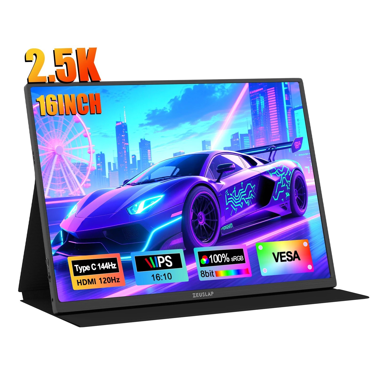 ZEUSLAP 16" 2.5K 144hz Portable Monitor 2560*1600 16:10 100%sRGB 500Cd/m² T