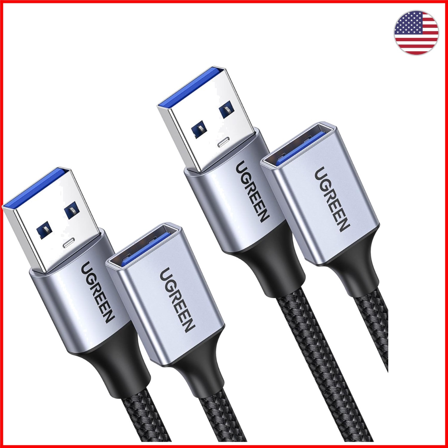 3 FT USB 3.0 Braided Extension Cables (2 Pack) - Superior Compatibility