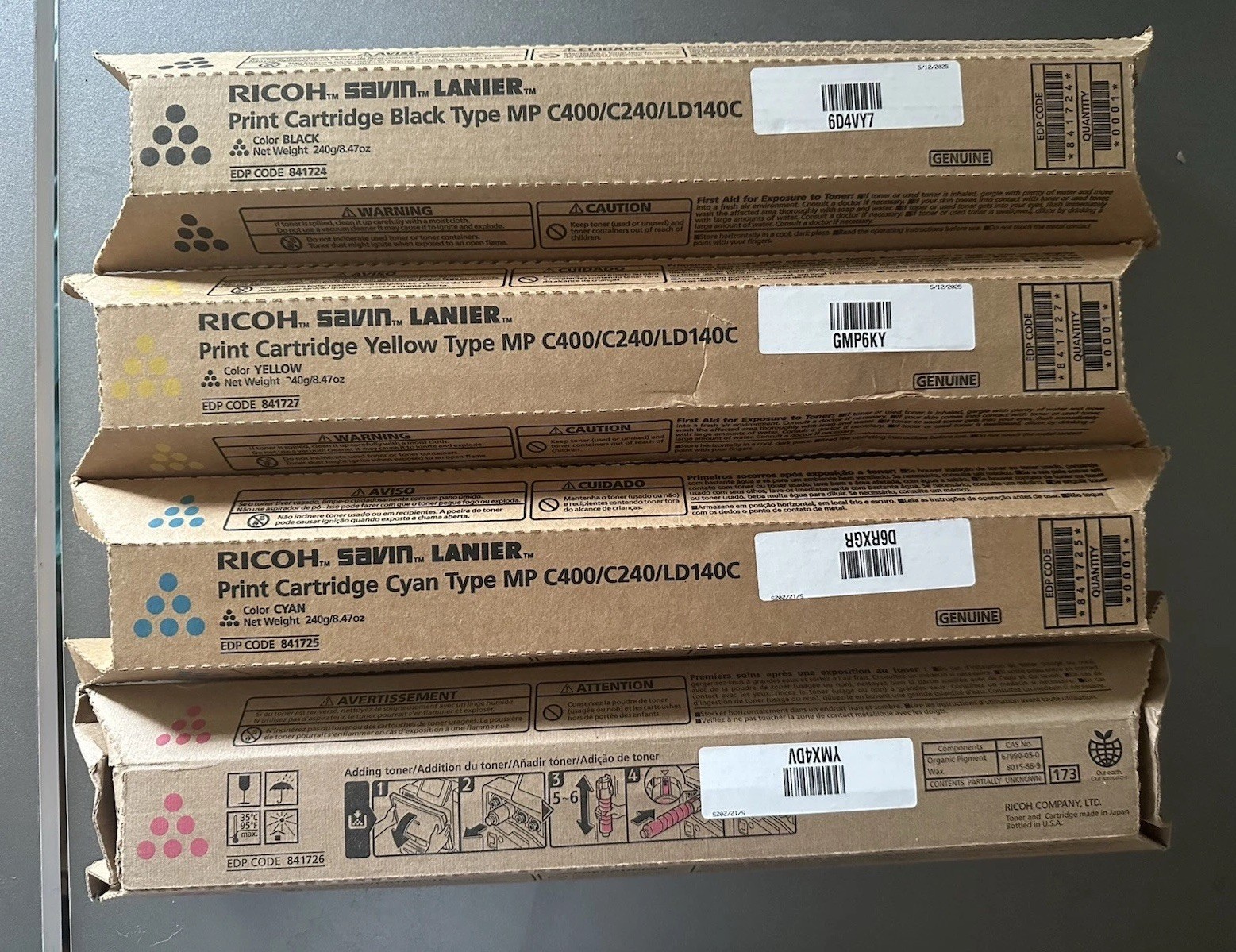 Lot Of 4 Genuine, New Ricoh Savin Lanier  Toner Cartridge C400/c240/ld140c Pt