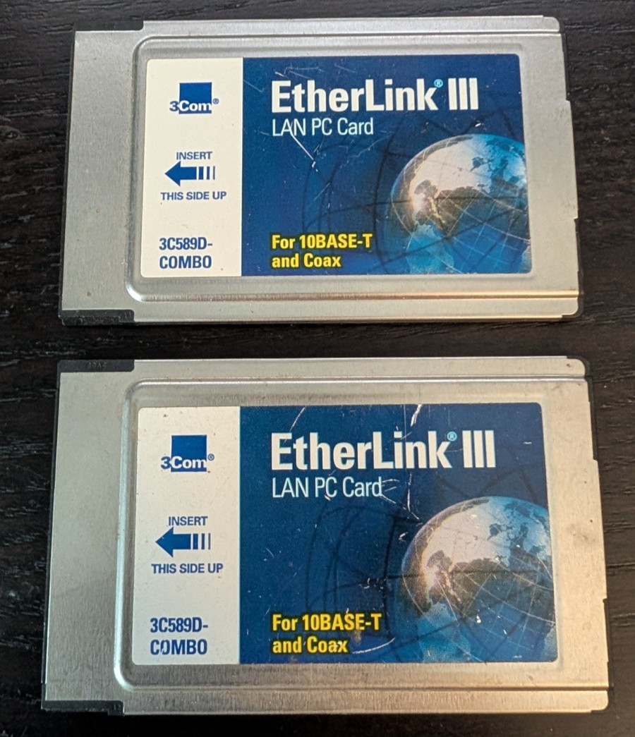 Lot of 2 3Com EtherLink III LAN PC Card PCMCIA 10Mbps Ethernet