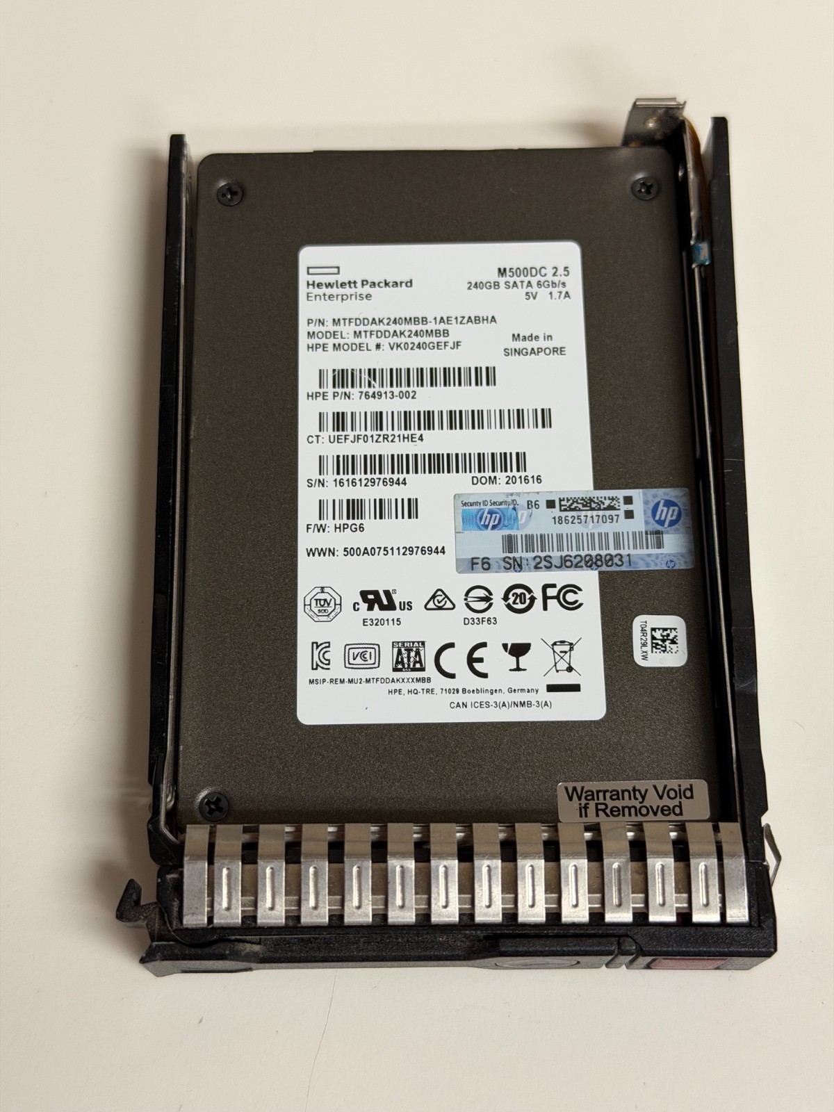 HP M500DC 240GB SATA 6Gb/s 2.5" Enterprise SSD 764913-002 Certified Refurb