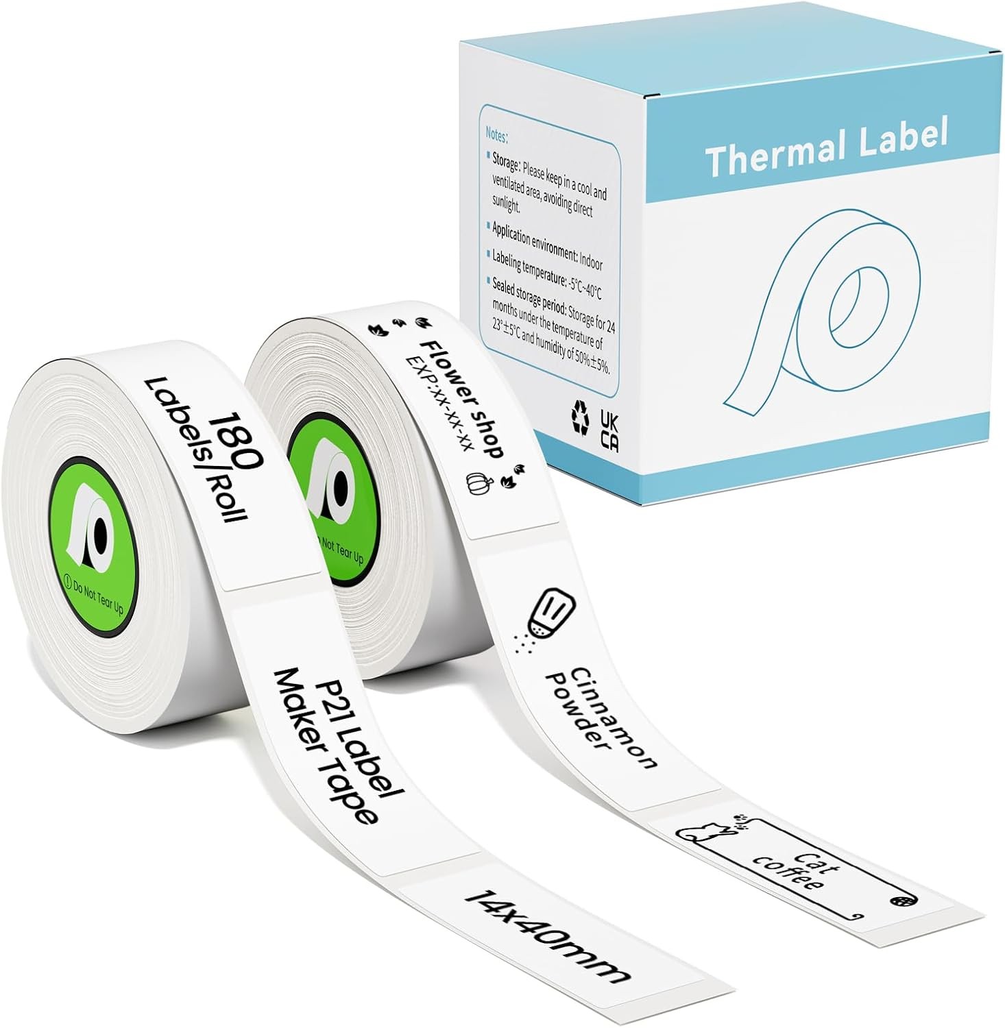 Fit Nelko P21 Label Maker 14x40mmx180pcs/Roll,White clear Laminated Thermal Tape