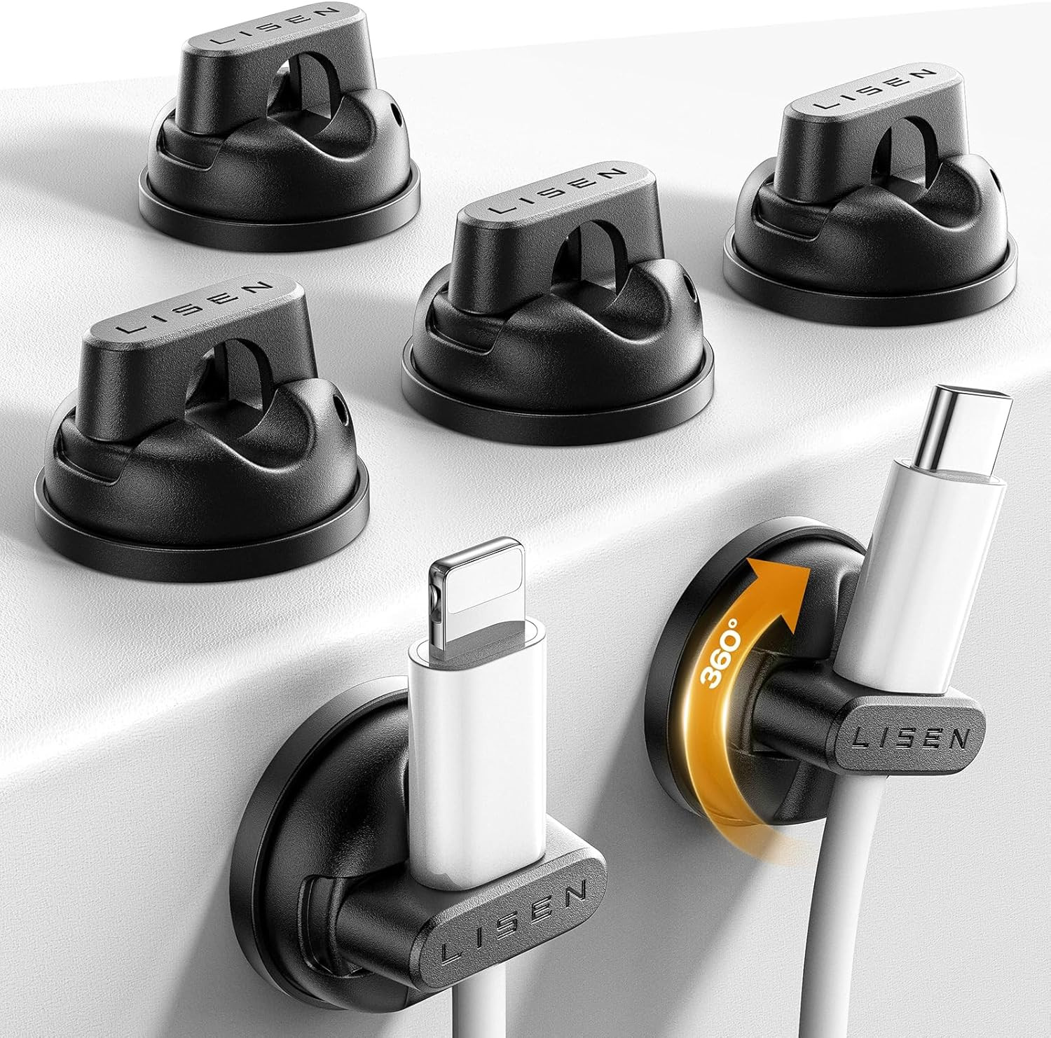 6-Pack 360°Rotating Cord Holder for Nightstand,  Magnetic Clips