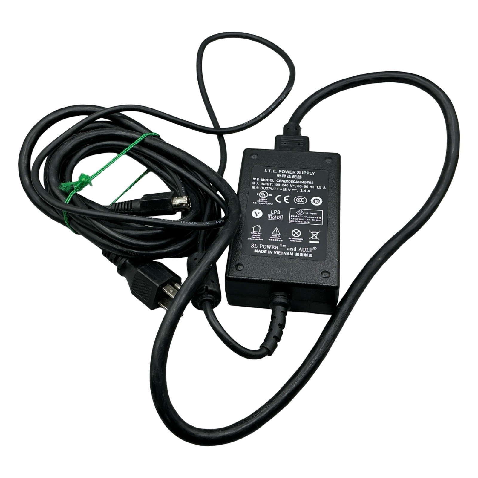 SL Power Ault CENB1060A1849F03 AC Adapter 18V 3.4A 4-Pin DIN Power Supply Black