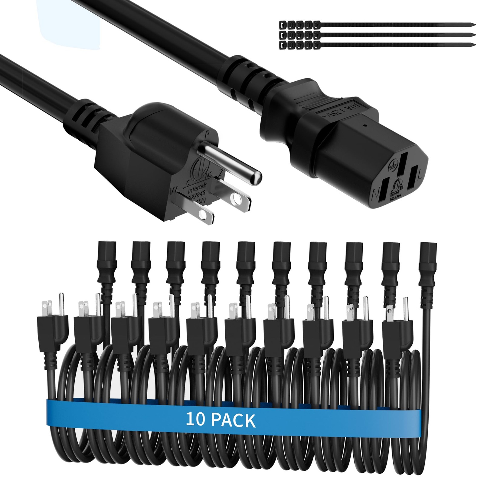 5 PCS 1 Ft Computer Monitor Power Cord 3Prong 515P To C13 C14 18AWG 10A