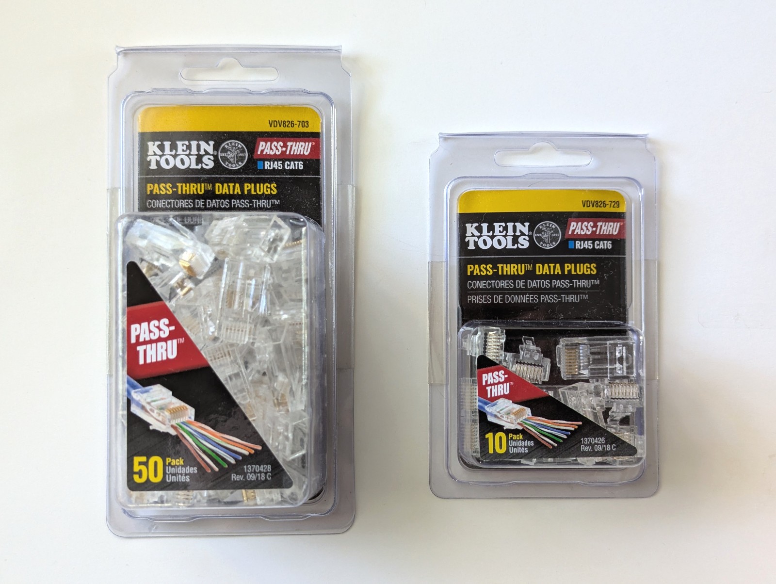 Klein Tools Cat6 Pass-Thru RJ45 data plugs VDV826-703 packs of 50 & 10 (60 pcs)