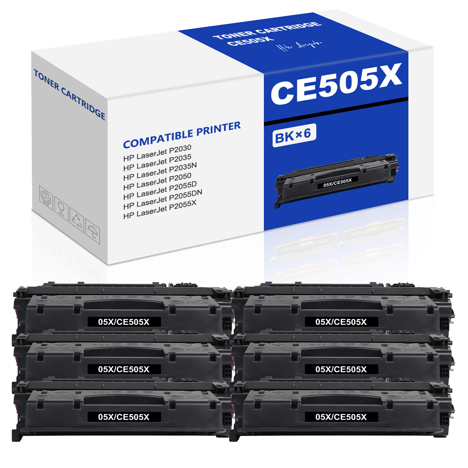 6x CE505X Laser Toner Cartridge For HP 05X LaserJet P2050 P2055dn P2055X P2055