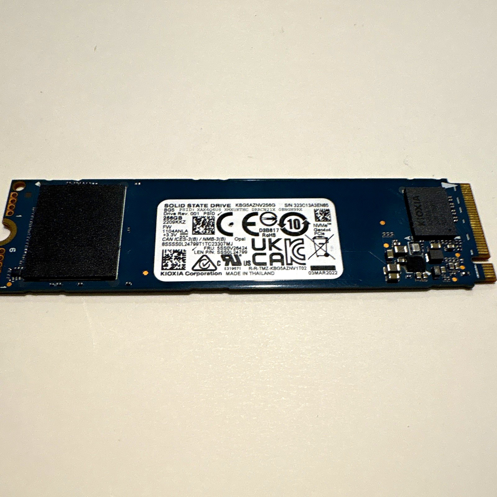 Kioxia BG5 256GB NVMe PCIe Gen3x2 M.2 2280 Internal SSD Opal KBG5AZNV256G