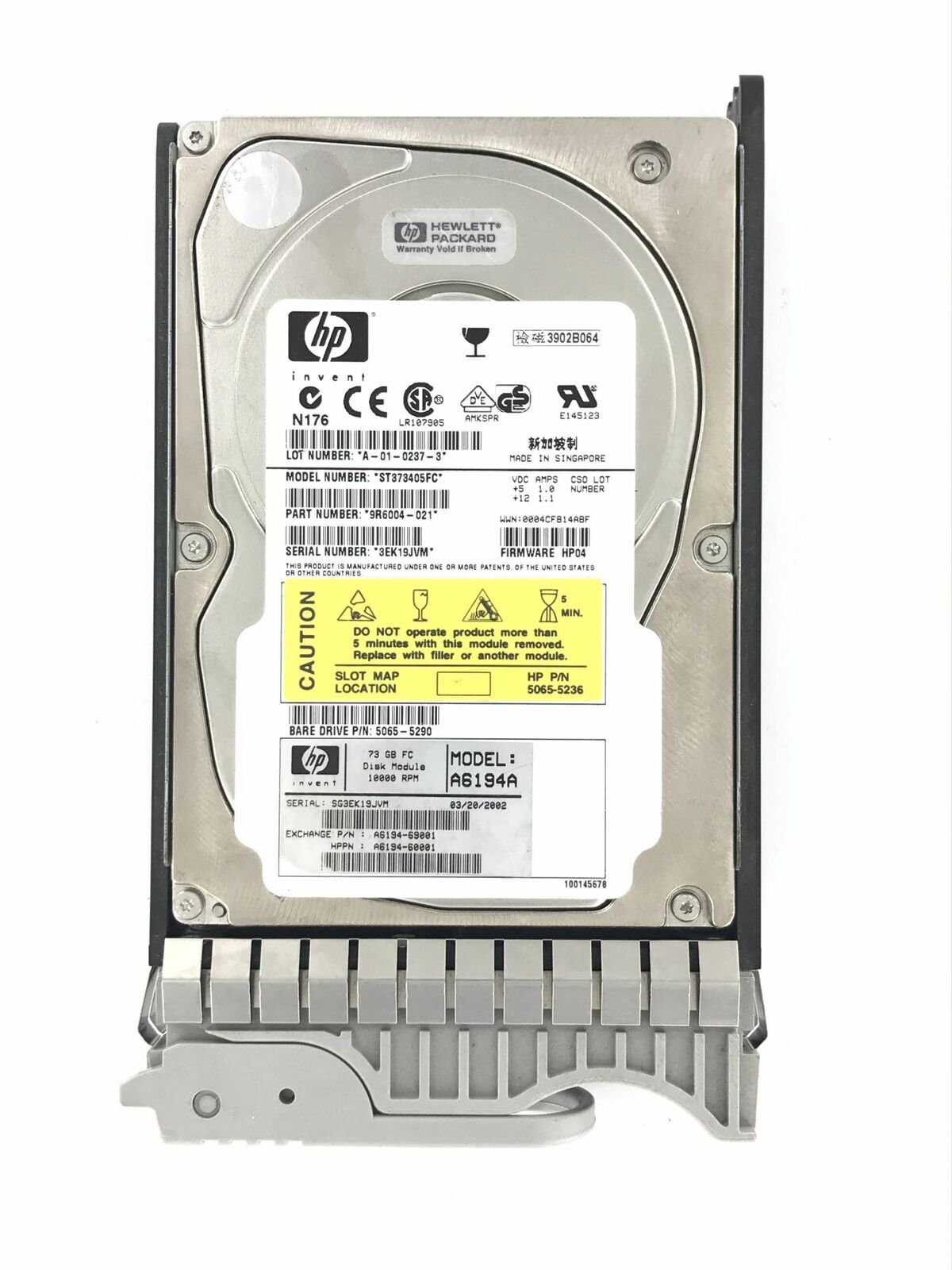 Hp 73Gb 72GB 10k FC ds2405 st373405fc 5065-5290 a6194a a6194-69001 a6194-60001 