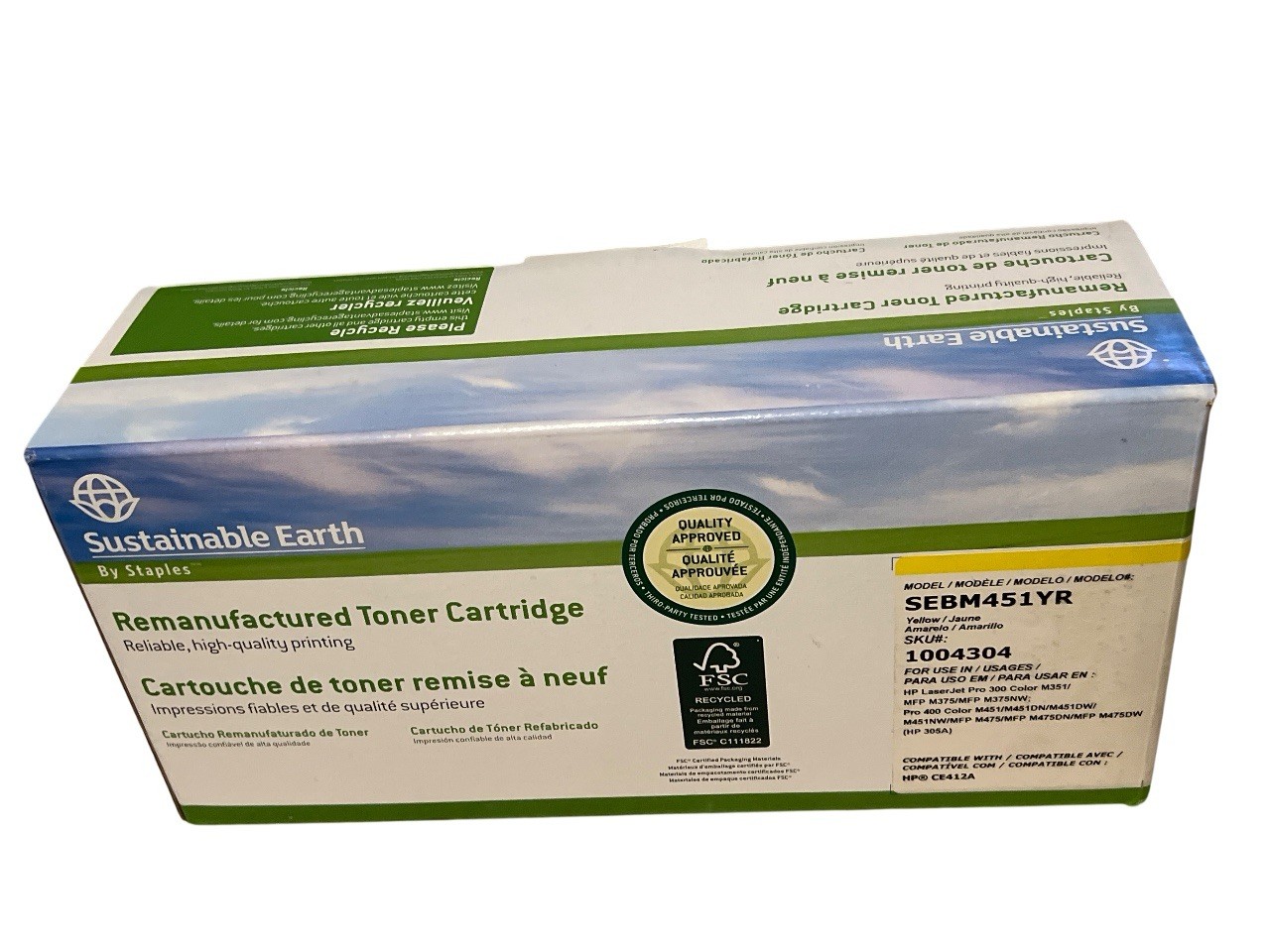 Staples Sustainable Earth Reman SEBM451YR Toner For HP300 HP400 Yellow Non OEM