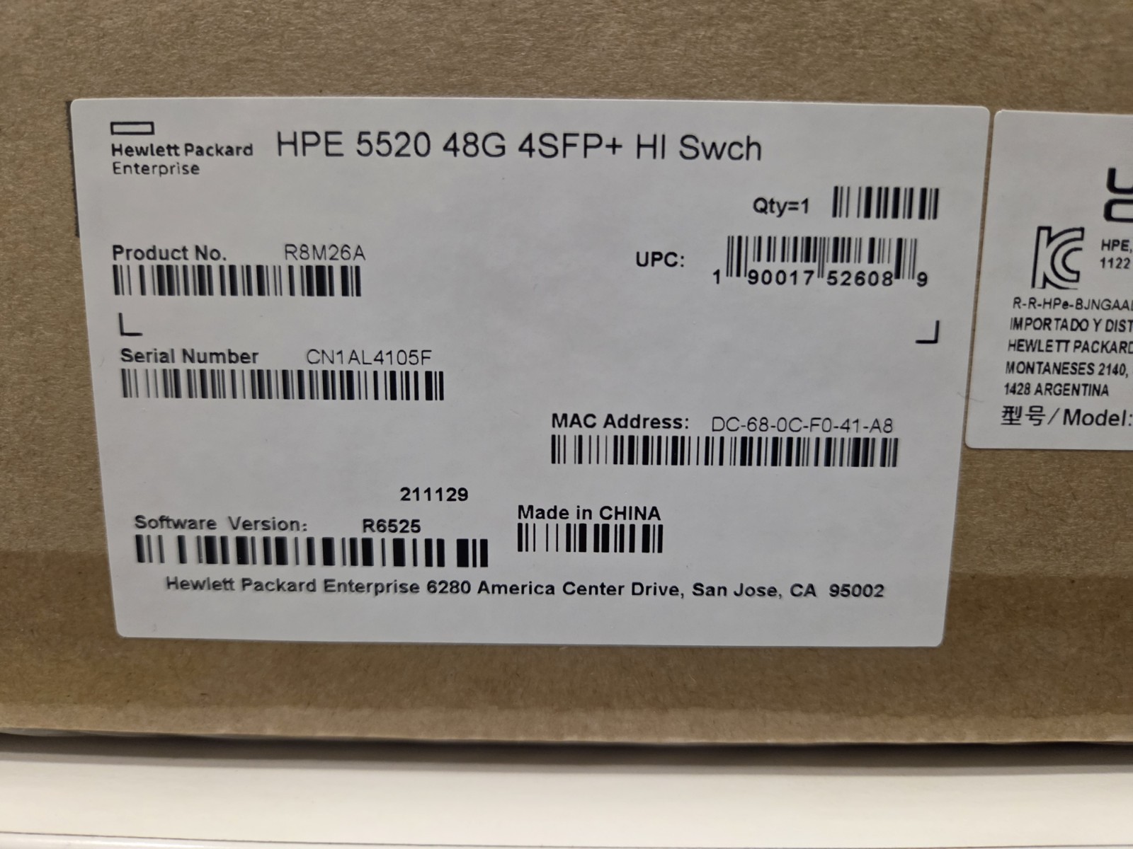 R8M26A HPE Flexnetwork 5520-48G 4SFP + HI 1 Slot Switch Inc VAT New/Open Box