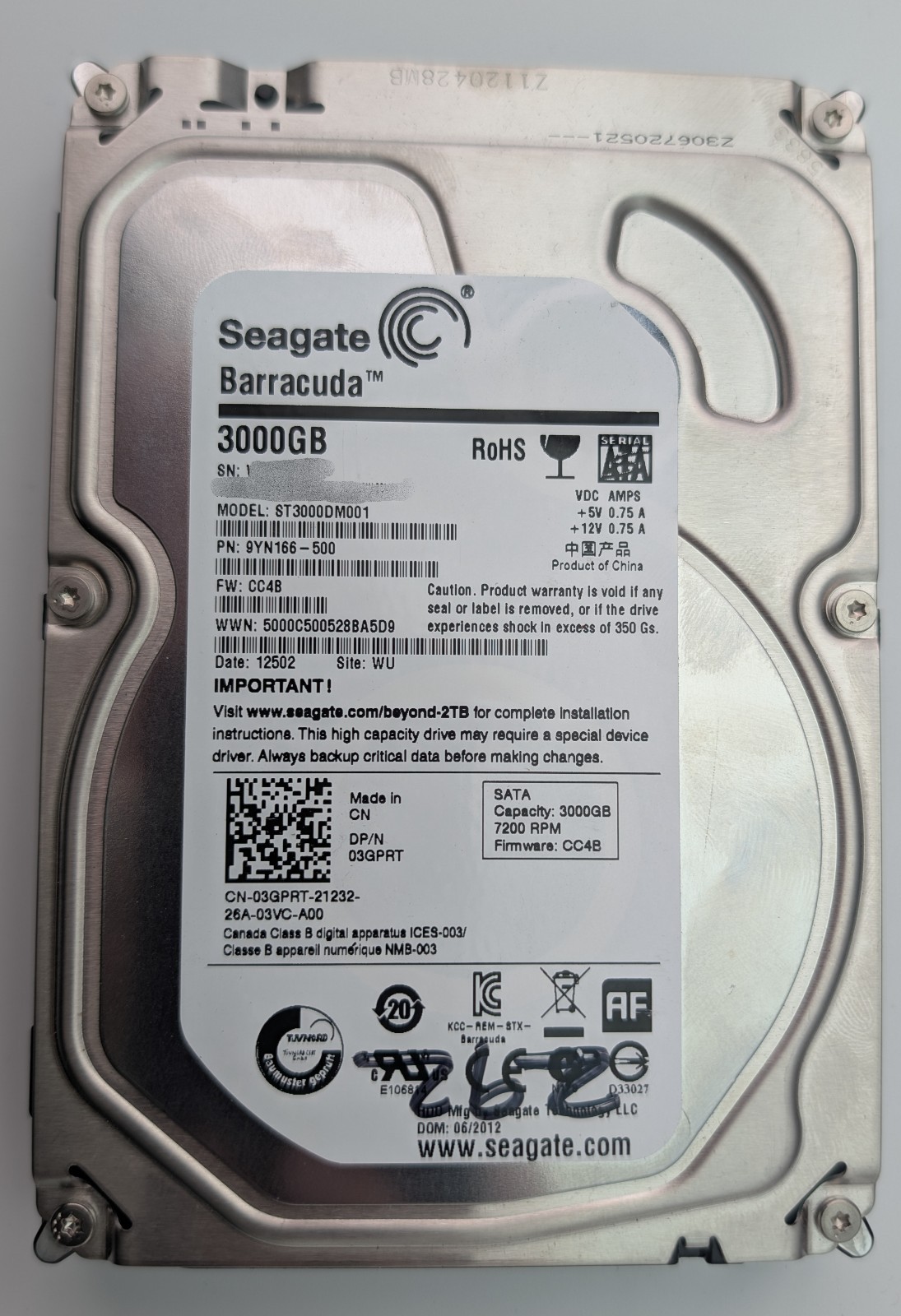 Seagate DESKTOP HDD 3TB 3.5'' SATA Internal HDD ST3000DM001 Hard Drive