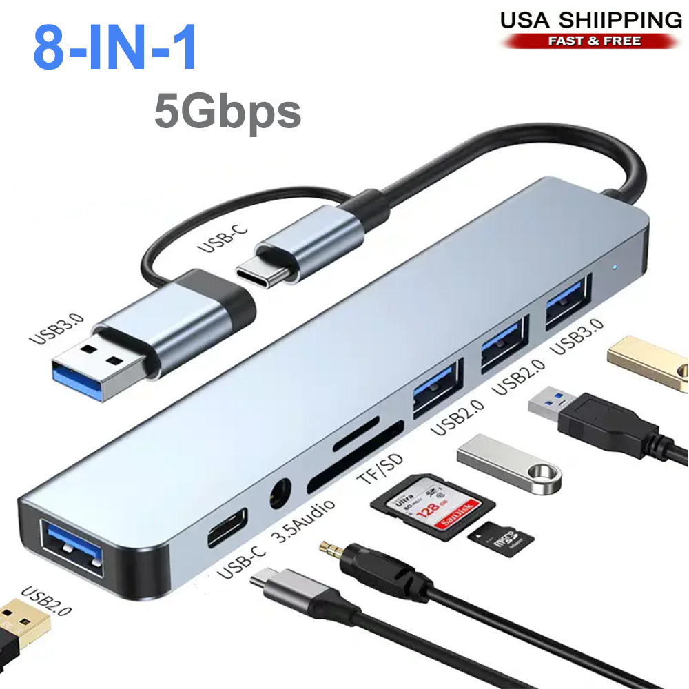 8 in 1 USB-C Hub Type C To USB 3.0 4K HDMI PD Adapter For iPhone Macbook Pro/Air