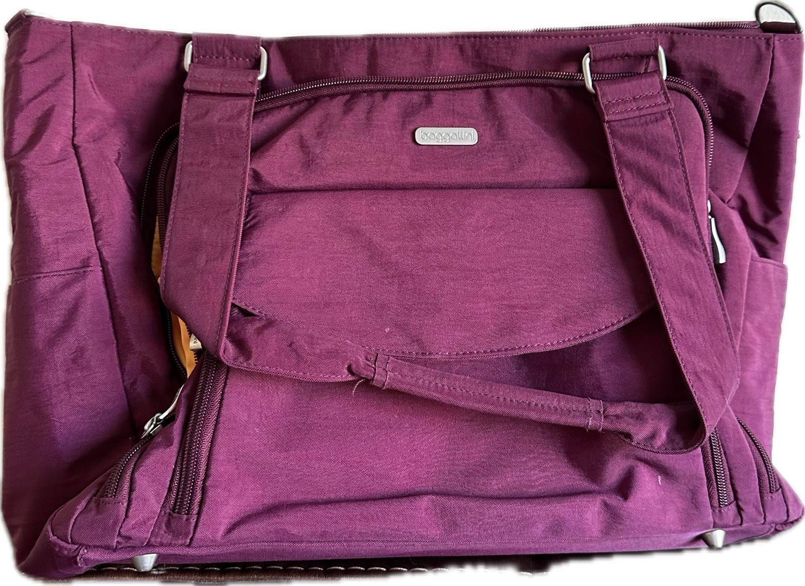 Baggallini Laptop Shoulder Tote Bag - Maroon With Orange Interior-  Large - EUC
