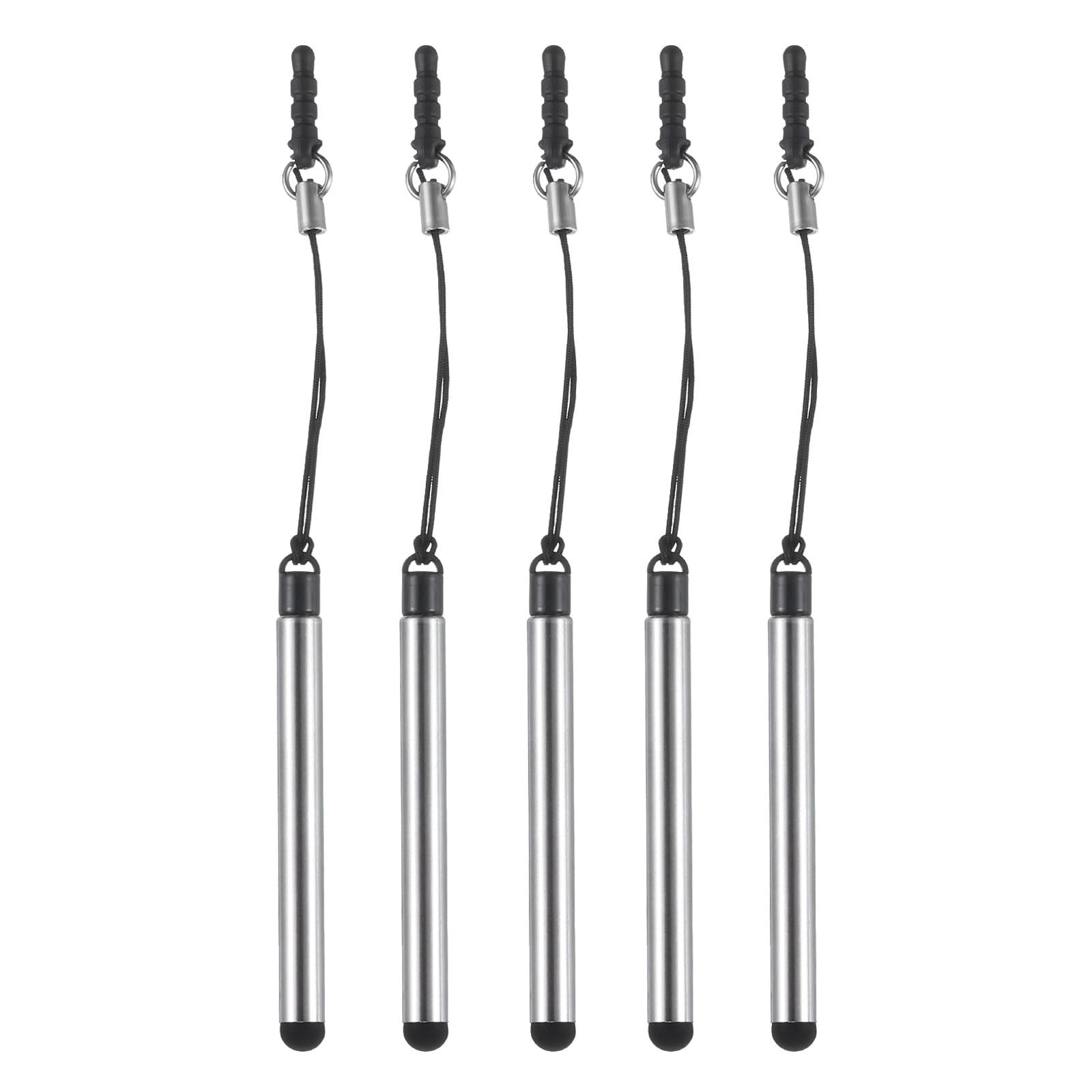 MECCANIXITY 5pcs Metallic Phone Stylus Pen Retractable Metal Mini Silver 