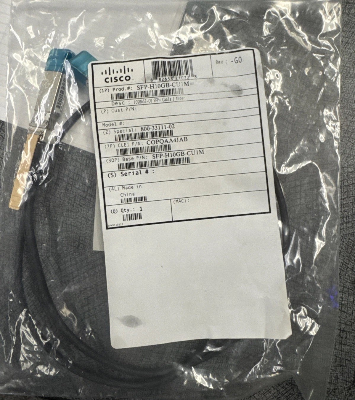 New CISCO SFP-H10GB-CU1M 10GBASE-CU SFP+ Cable 1 Meter 37-0960-03