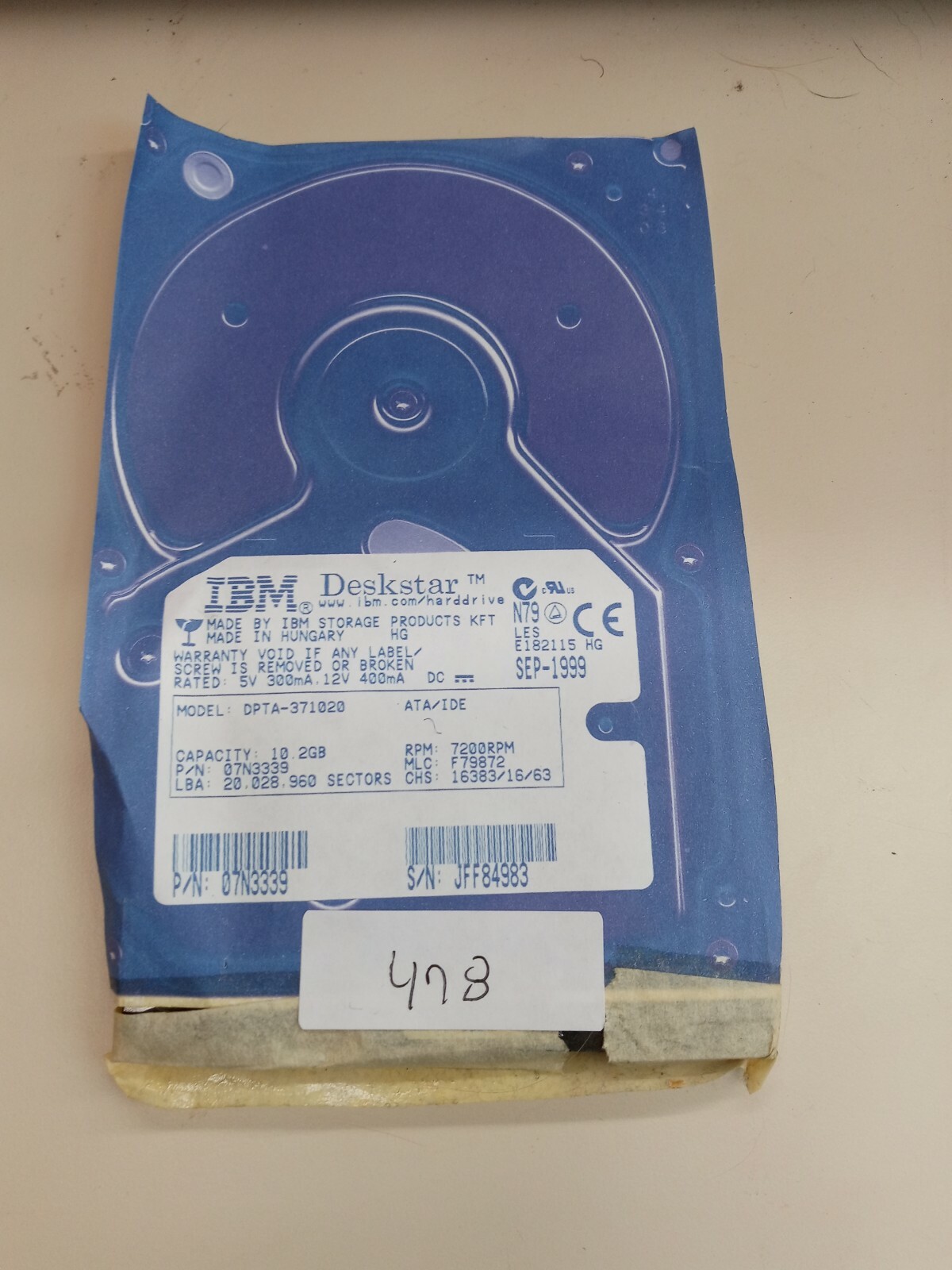 478 - PCB Hard Drive Board IBM Deskstar 10.2GB Model: DPTA-371020