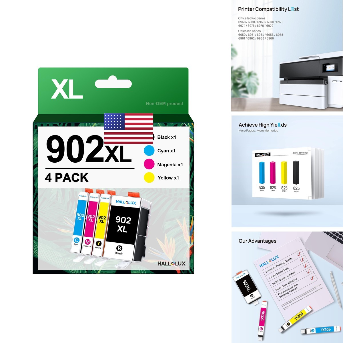 Hallolux 902XL Ink Cartridges Compatible for HP OfficeJet Pro 6978 6960 6968