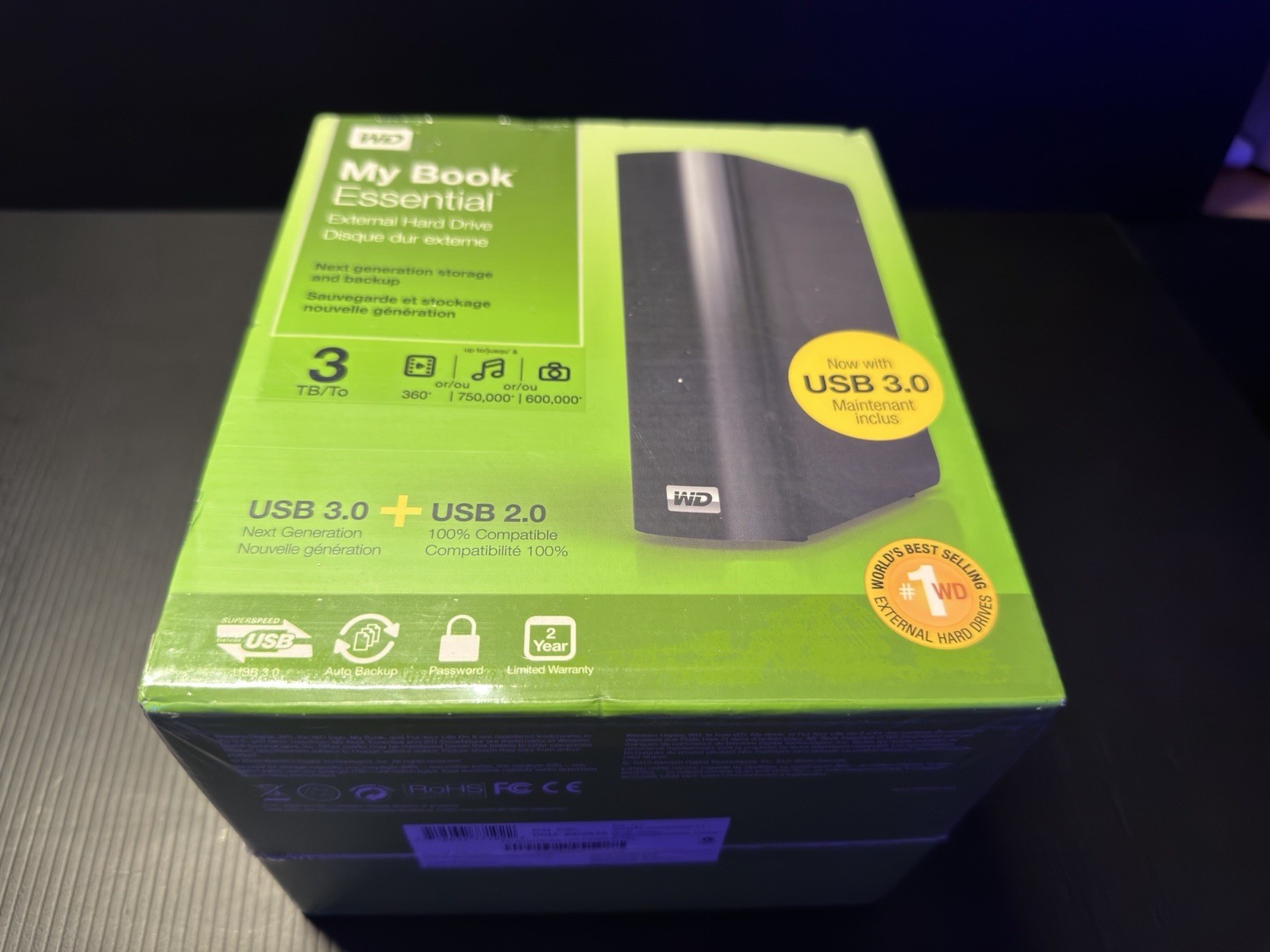 WD My Book Essential 3TB External HDD USB 3.0/2.0 Auto Backup Black