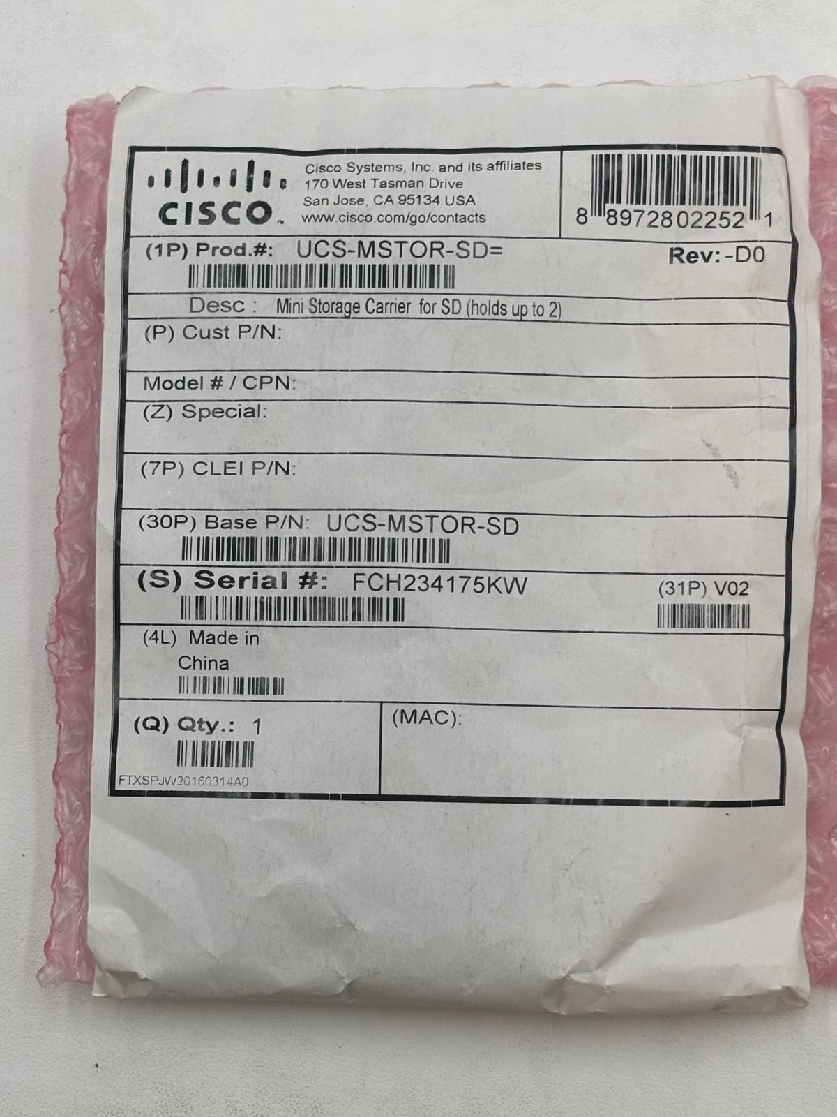NEW Genuine Cisco UCS-MSTOR-SD 73-17925 Mini Storage Carrier Dual SD Card Module