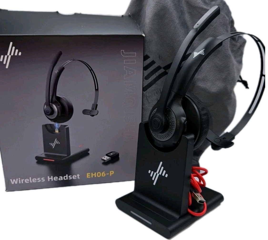 Jiamqishi EH06P Noise Canceling Microphone Wireless Bluetooth Headset •Open Box