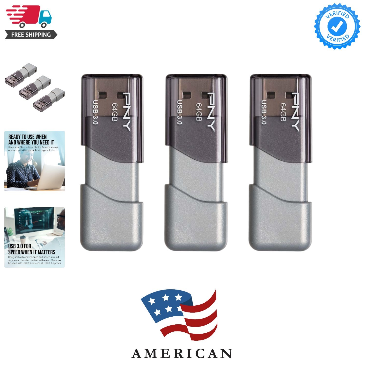 64GB Turbo Attaché 3 USB 3.0 Flash Drive 3-Pack​