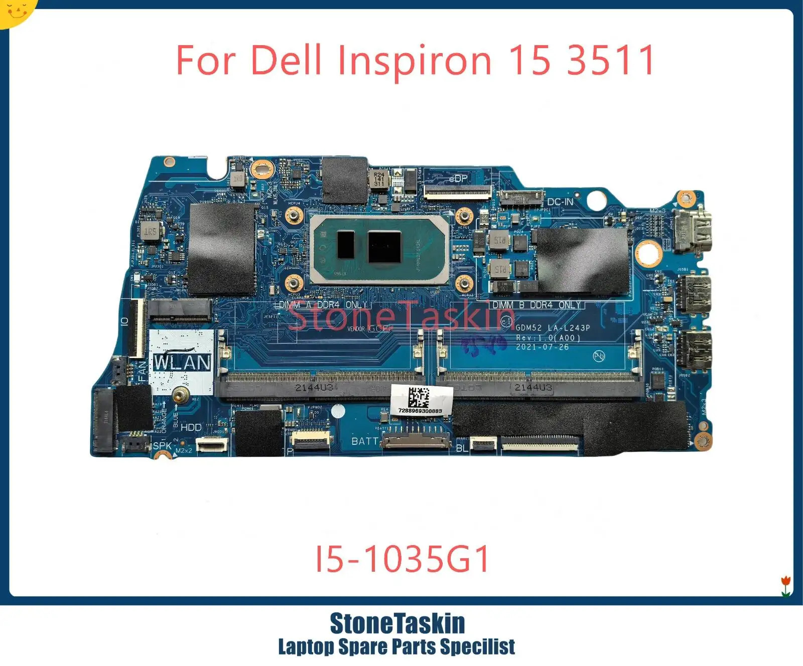 03P9H For Dell 15 3511 Vostro Laptop Motherboard LA-L243P I5-1035G1 100% Tested