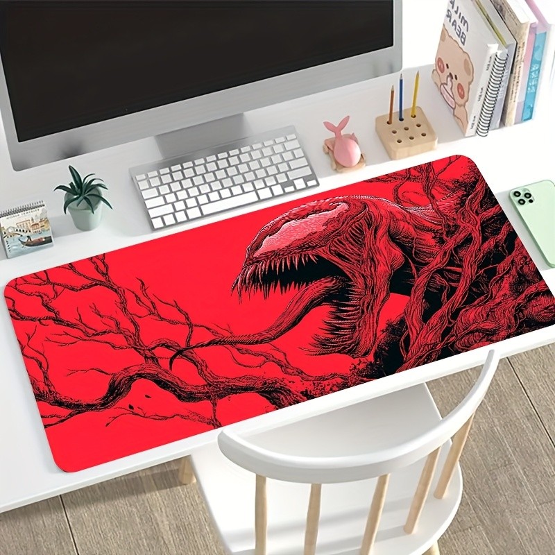 1 Large Electronic Sports Game Mouse Pad, Red Background Dark Monster Retro Il