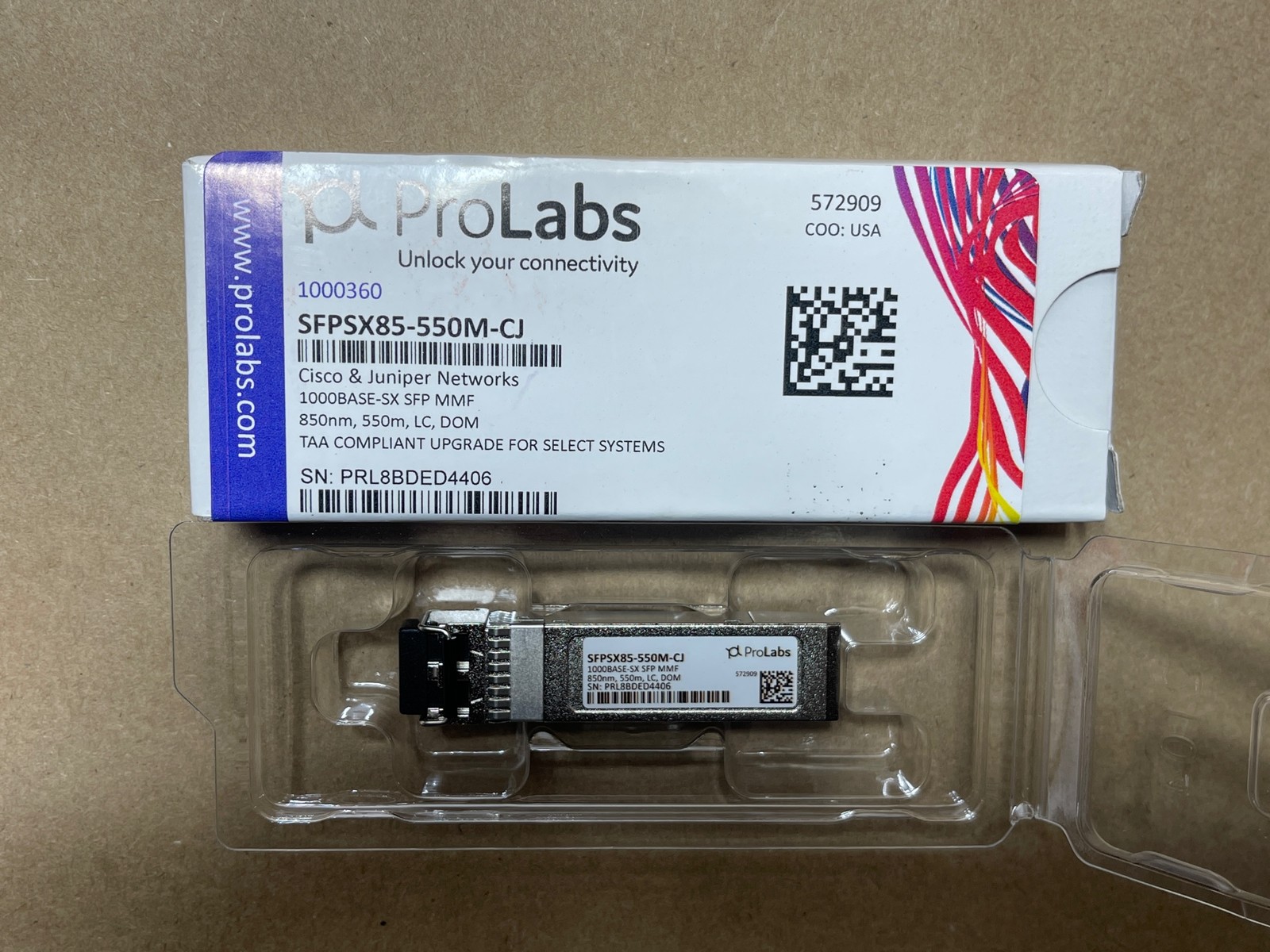 Prolabs 1000360 SFPSX85-550M-CJ for Cisco & Juniper Networks 1000Base-SX SFP MMF