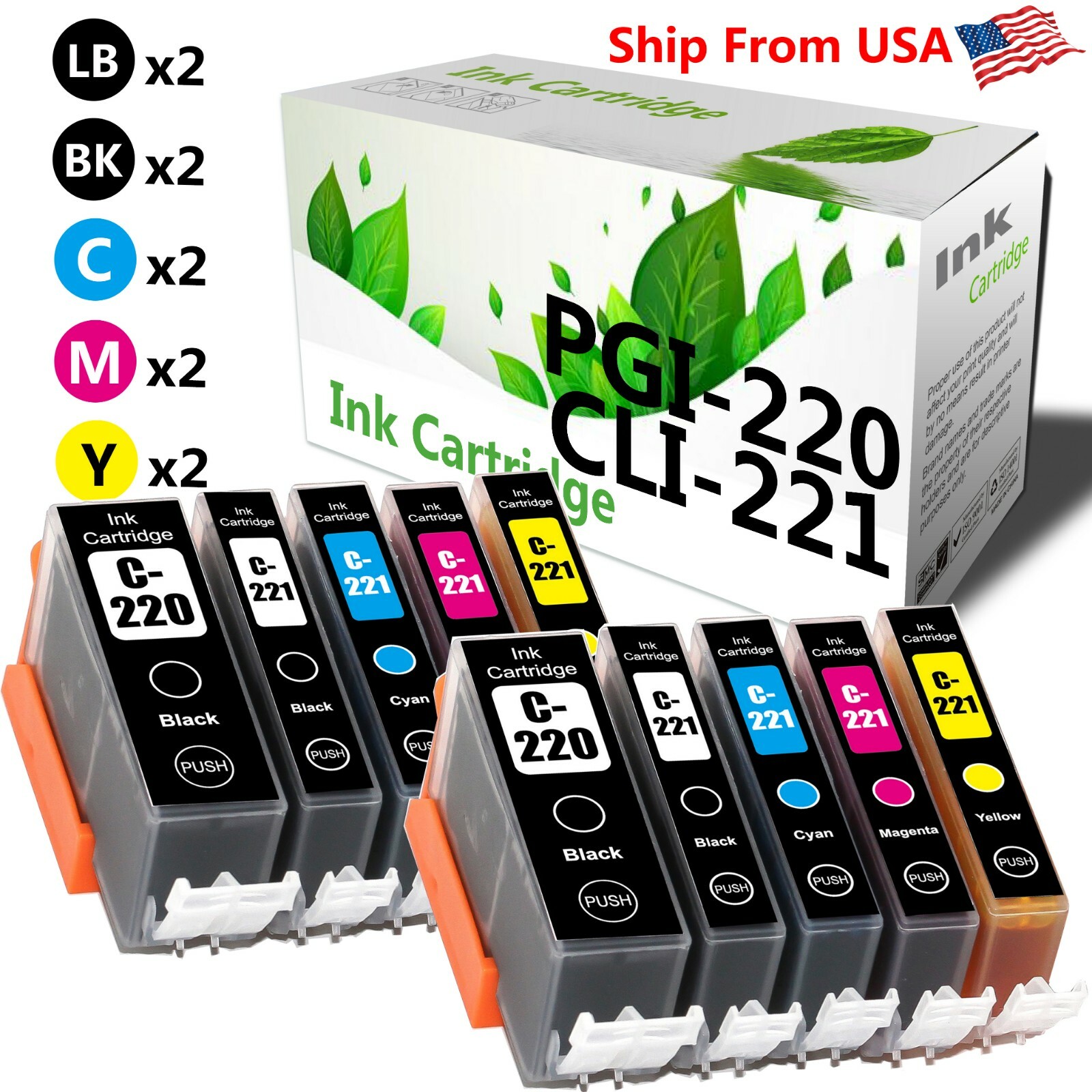 10 PK PGI220XL CLI221XL Ink Cartridge for Canon PIXMA MP640 MP640R MP980 MP990
